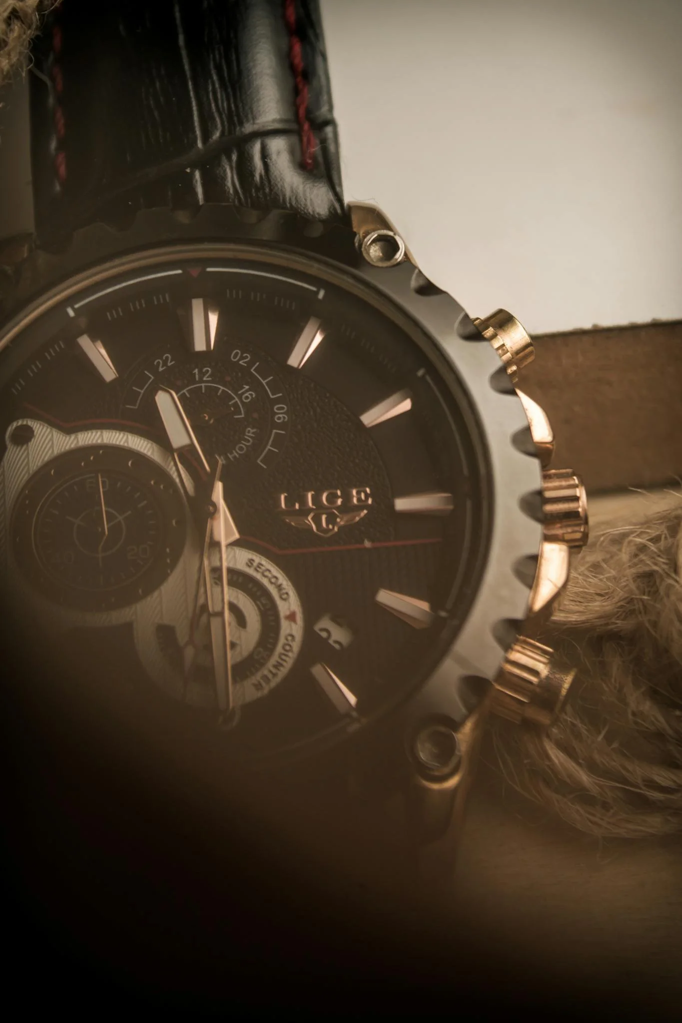 Detailed close-up of a luxury wristwatch showcasing intricate design and craftsmanship.