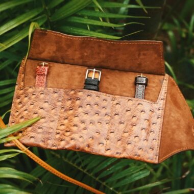 Leather Watch Roll Ostrich