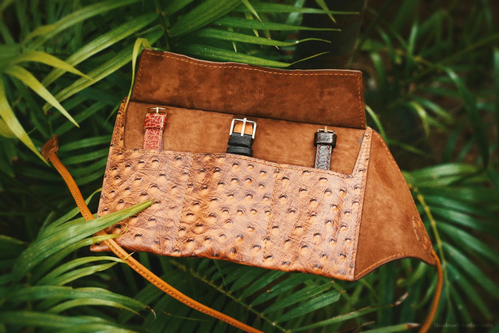 Leather Watch Roll Ostrich